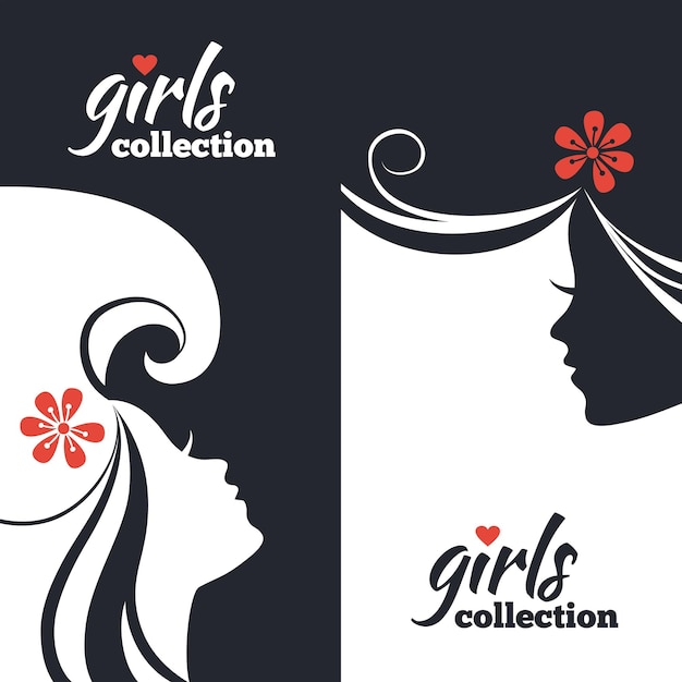 Conjunto de silhuetas de mulheres bonitas. banners de coleção para meninas