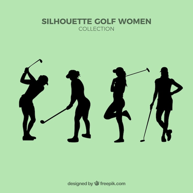 Conjunto de silhuetas de mulheres de golfe