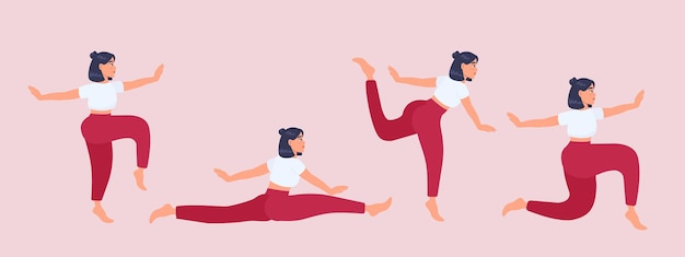 Conjunto de silhuetas vetoriais de mulher fazendo exercícios de ioga