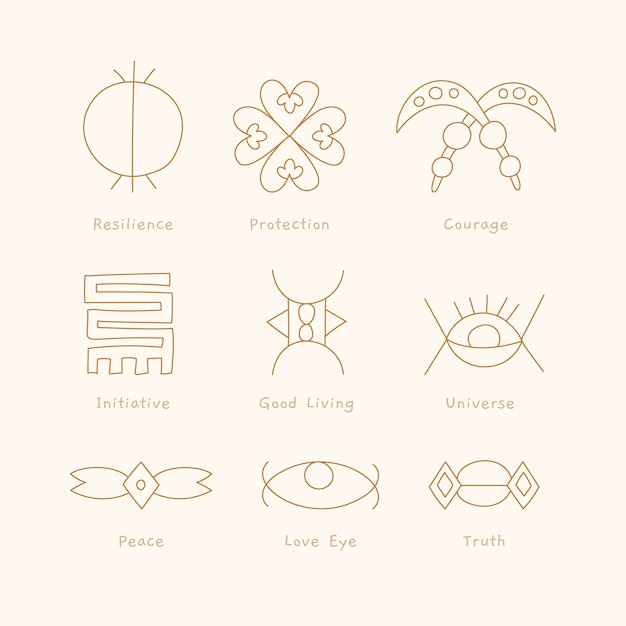Vetor conjunto de símbolos africanos desenhados à mão