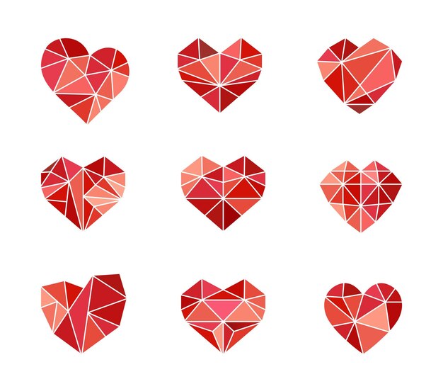Vetor conjunto de símbolos de coração poligonal ícones do vetor