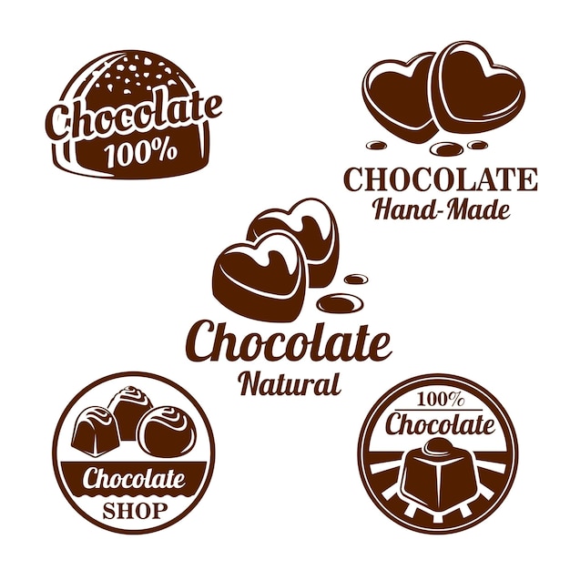 Vetor conjunto de símbolos de doces de cacau de chocolate para design de alimentos