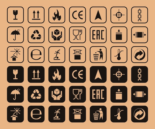 Vetor conjunto de símbolos de embalagem ícone de carga de embalagem