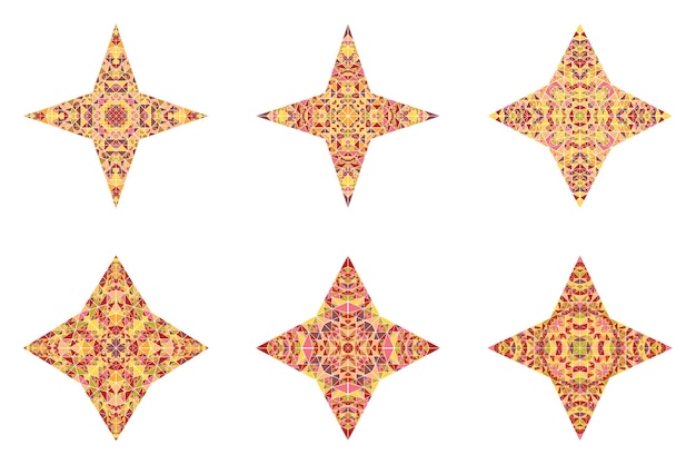 Conjunto de símbolos de estrelas de mosaico de azulejos poligonais abstratos isolados