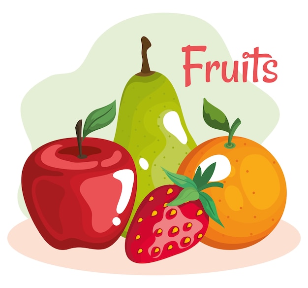 Conjunto de símbolos de frutas, ilustração do tema comida orgânica saudável