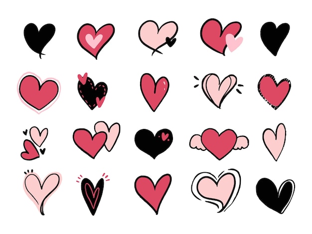 Conjunto de símbolos de logotipo de elemento de desenho de doodle de amor conjunto de adesivos de amor moderno minimalista