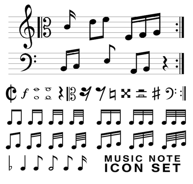 Conjunto de símbolos de notas musicais padrão