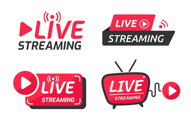 Conjunto de símbolos de transmissão ao vivo ícone de transmissão online o conceito de transmissão ao vivo para venda nas mídias sociais.