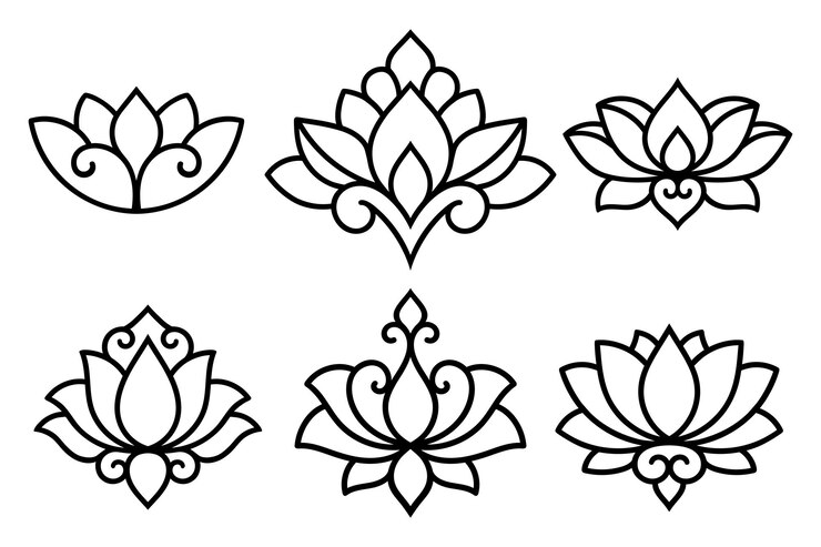 Conjunto de símbolos decorativos de flores de lótus Elementos de padrões para corte a laser e plotter impressão de gravação em relevo em roupas Ornamentos para desenhos de henna no estilo oriental