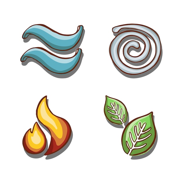 Conjunto de símbolos dos elementos ar água terra fogo mão desenhada texturaxa ilustração