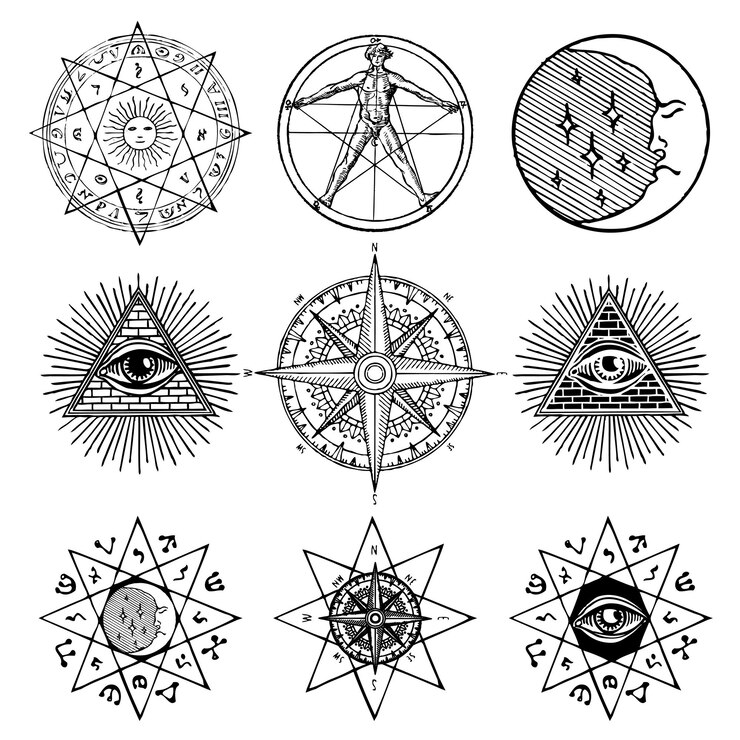 Vetor conjunto de símbolos no tema ocultismo