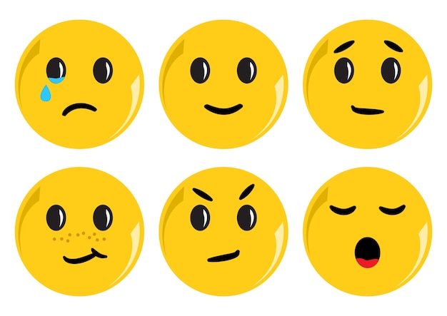 Conjunto de smileys amarelos com emoções diferentes. ilustração