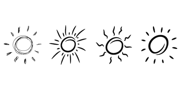 Conjunto de sol doodle. elementos de design. ilustração vetorial.