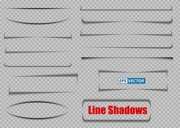 Conjunto de sombras transparentes realistas ou efeito de sombra transparente de papel ou divisor de página de linha de sombra