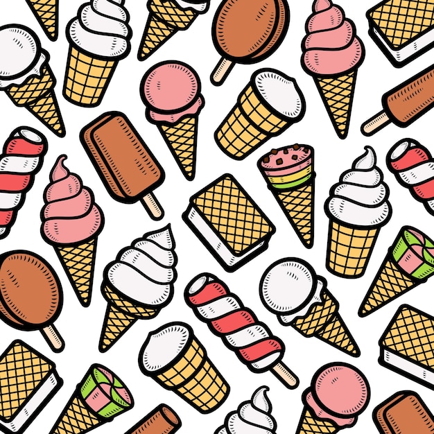 Vetor conjunto de sorvete de fundo ilustração em vetor ícone de coleção de sorvete