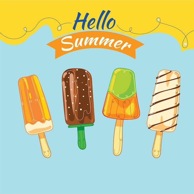 Vetor conjunto de sorvete de verão bonito ou picolés