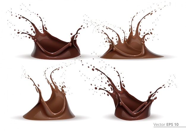Vetor conjunto de splash de chocolate realista vector para etiqueta de design, origens, impressão, projetos