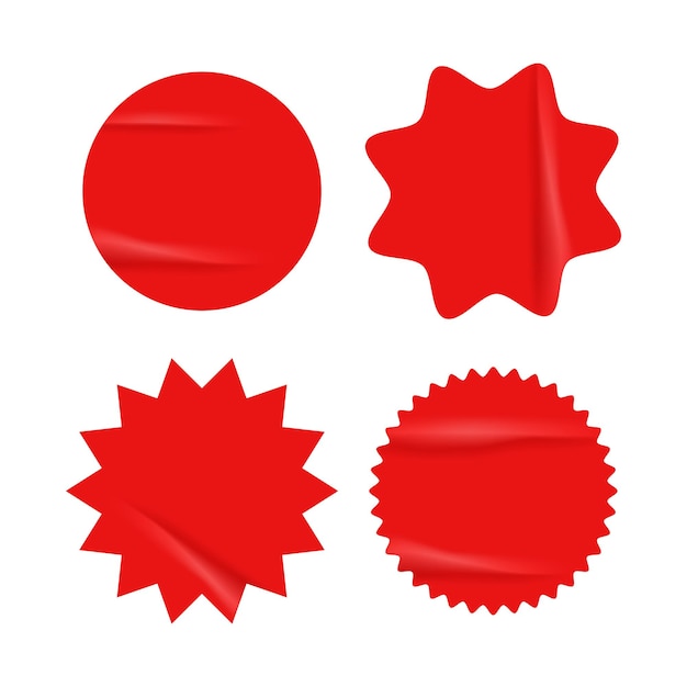 Conjunto de starburst vermelho com textura retro grunge adesivos simples para desconto de venda de preço moderno explosão de estrela para ilustração vetorial de anúncio promocional isolada em fundo transparente