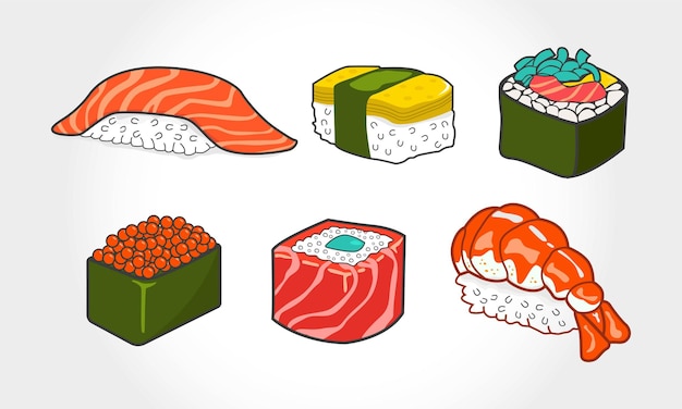 Conjunto de sushi ilustração vetorial de coleção ícone de sushi sushi colorido rolo de sushi comida asiática sushi japonês