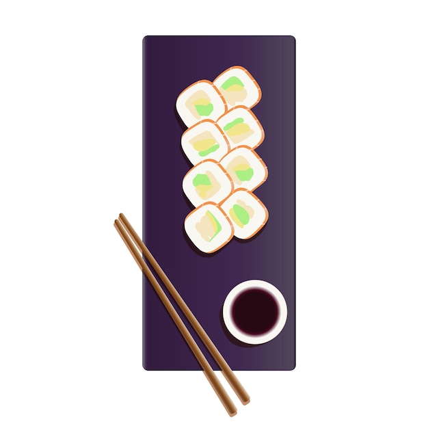 Conjunto de sushi, pãezinhos, comida asiática, comida chinesa, peixe, ilustração vetorial