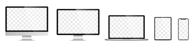 Vetor conjunto de tela do dispositivo - monitor de computador portátil smartphone tablet. ilustração vetorial