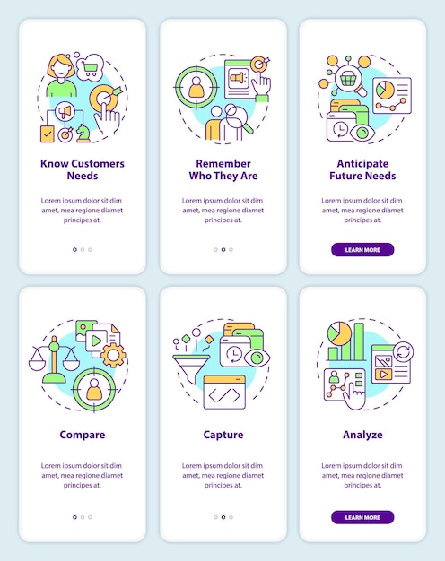 Conjunto de telas de aplicativos móveis de integração de engajamento do público-alvo