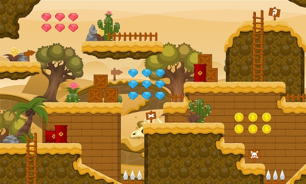 Conjunto de telhas de videogame do deserto