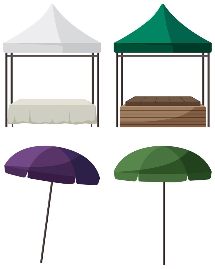 Vetor conjunto de tenda de mercado temporária