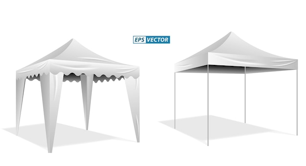 Conjunto de tenda promocional de publicidade ao ar livre realista ou tenda comercial branca isolada ou tenda comercial