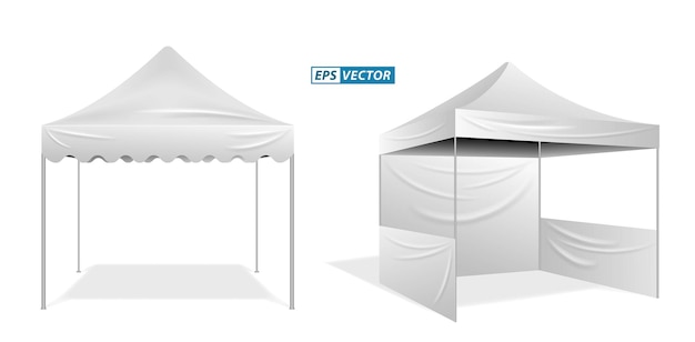 Vetor conjunto de tenda promocional de publicidade ao ar livre realista ou tenda comercial branca isolada ou tenda comercial