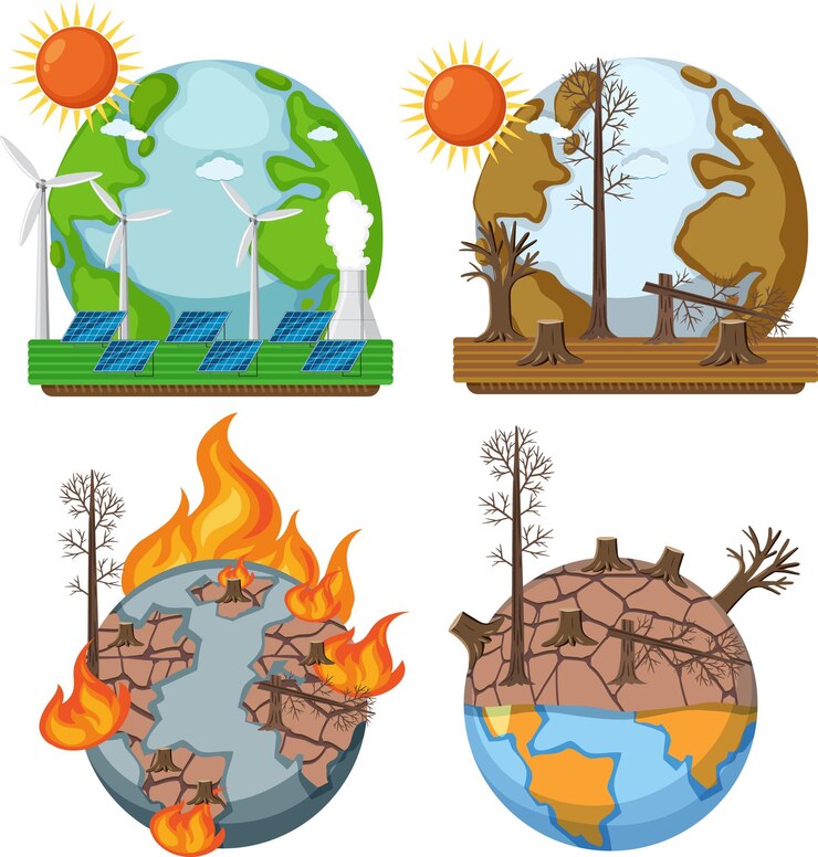 Vetor conjunto de terra com crise de aquecimento global