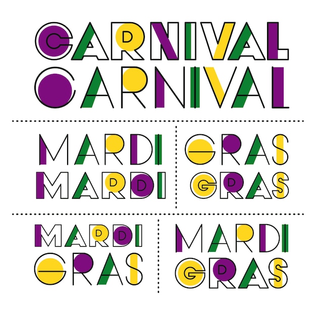 Conjunto de texto da etiqueta carnaval mardi gras