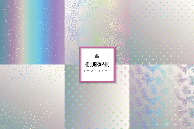 Vetor conjunto de texturas holográficas de moda para capa de folheto de cartaz de convite de design elegante