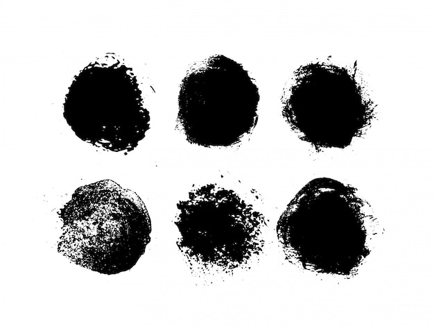 Conjunto de tinta abstrata em um fundo branco. círculo de mão desenhada grunge preto. peça de alta qualidade.