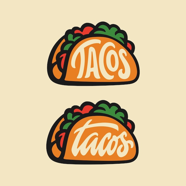 Conjunto de tipografia desenhada à mão de Tacos Ilustração vetorial