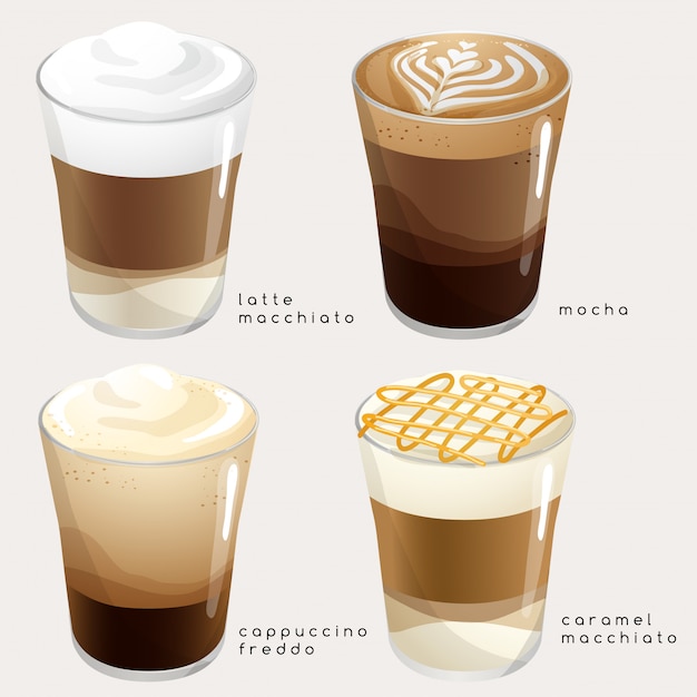 Conjunto de tipos de café: Ilustração