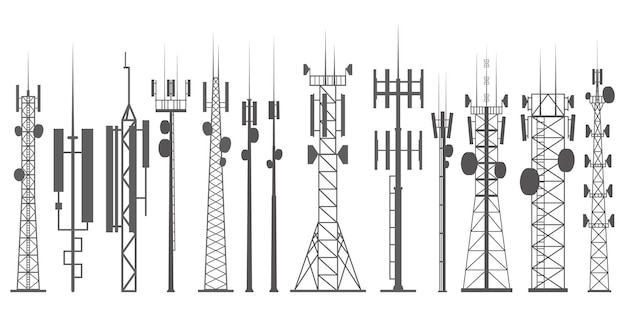 Conjunto de torres móveis rede de internet antenas de rádio e construções de comunicação celular