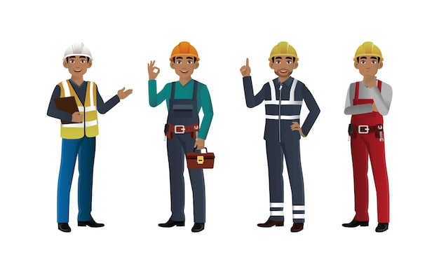 Conjunto de trabalhadores com diferentes poses