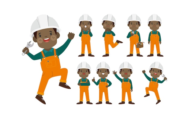 Conjunto de trabalhadores com diferentes poses