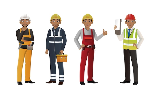 Conjunto de trabalhadores com poses diferentes