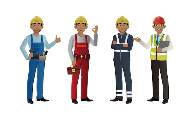 Conjunto de trabalhadores com poses diferentes