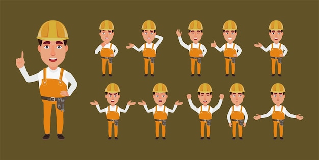 Conjunto de trabalhadores com poses diferentes