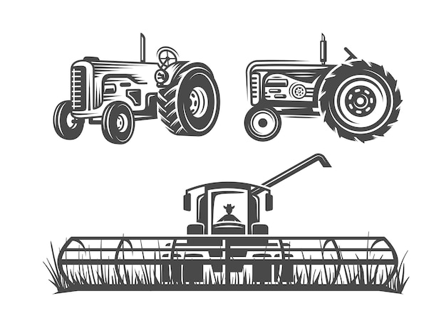 Vetor conjunto de trator antigo