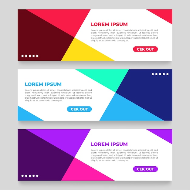 Conjunto de três banners de venda de desconto vetorial Moderno estilo de design de material plano azul vermelho e p