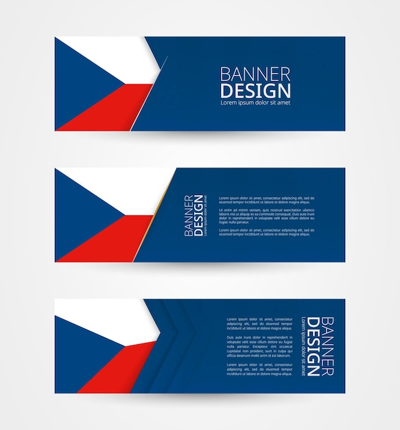 Conjunto de três banners horizontais com bandeira da República Tcheca Modelo de design de banner da Web na cor da bandeira da República Tcheca