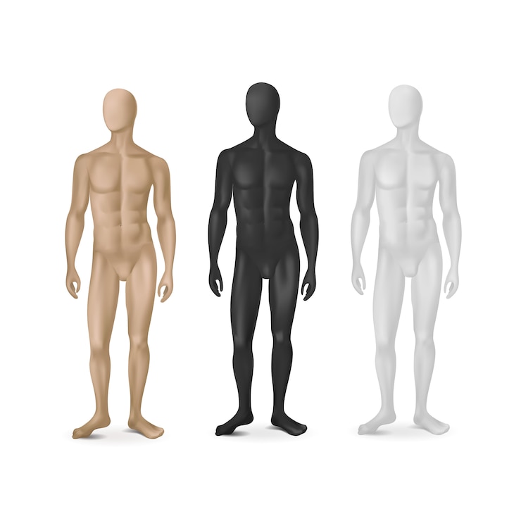 Vetor conjunto de três manequins masculinos