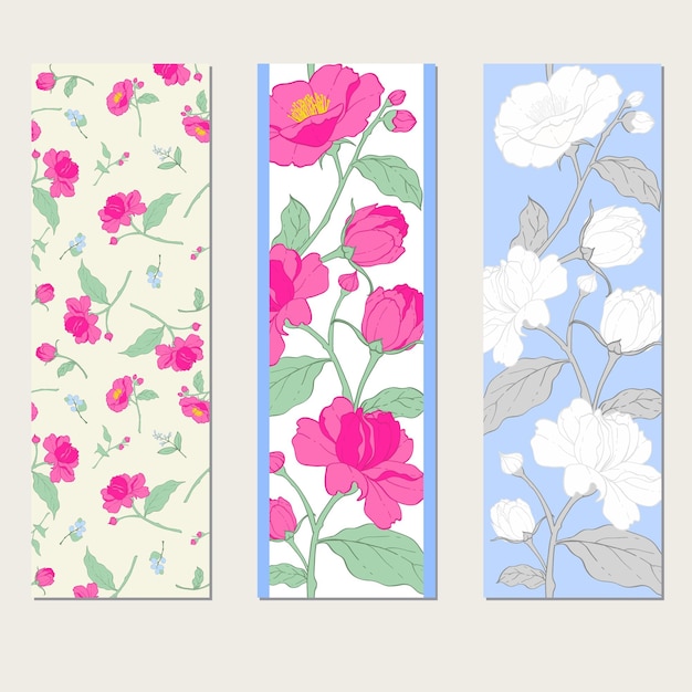 Conjunto de Três Marcadores Florais com Flores de Peônia Rosa e Branca