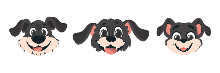 Vetor conjunto de três peças de fechaduras em rostos caninos cartoon estilo vetor ilustração