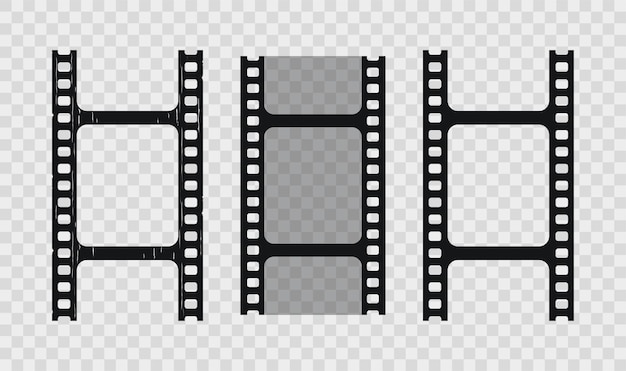 Vetor conjunto de três rolos de fotos antigas sem costura moldura cinematográfica carretel de câmera retrô com slide