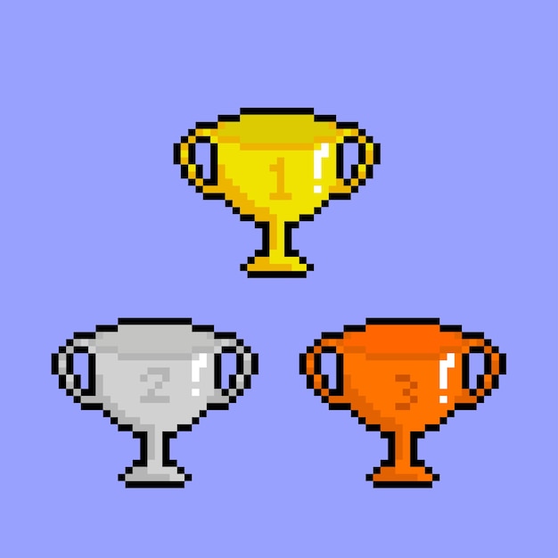 Conjunto de troféus com estilo pixel art